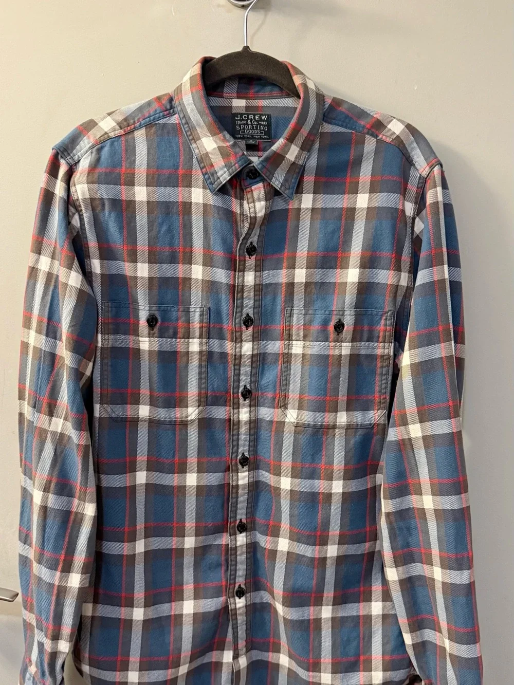 J.Crew Sporting Goods Plaid Flannel Shirt Men’s Small Blue Red Cotton Button Up